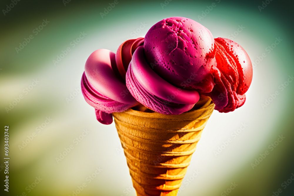 Pink ice cream in a cone Pink ice cream in a cone