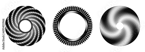 A Set of vector illustration design featuring radial lines extending from the center outward and vice versa. Ideal for framing, circular logos, symbols, and prints.