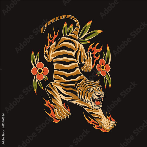 Tiger Traditional Tattoo Vintage Illustration