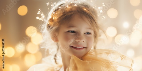 Cute little princess, Fairy light, low angle shot, copy space