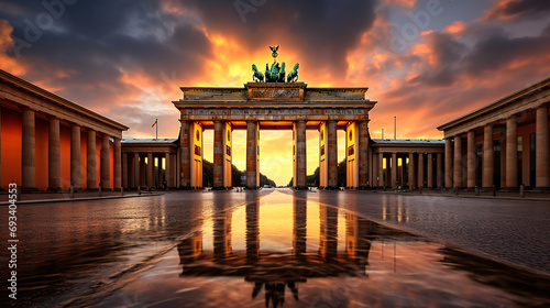 The Brandenburg Gate in Berlin at sunset Germany photo