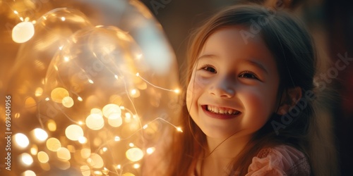 Cute little girl smile of love, Fairy light, capture photography
