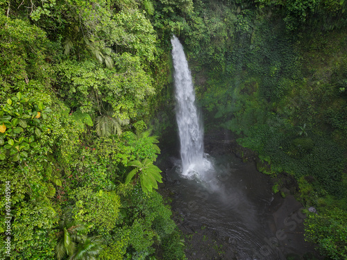 Aerial view of Nungnung waterfall in Bali, Indonesia