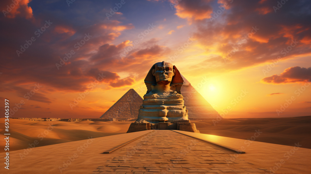 The Great Sphinx of Giza and the Pyramid of Khafreat Stock Photo ...