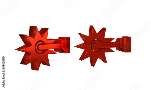 Red Cowboy horse riding spur for boot icon isolated on transparent background.