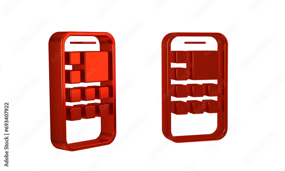 Red Mobile Apps icon isolated on transparent background. Smartphone with screen icons, applications. mobile phone showing screen. Red Mobile Apps icon isolated on transparent background. Smartphone with screen icons, applications. mobile phone showing screen.