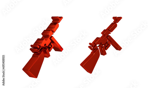 Red Thompson tommy submachine gun icon isolated on transparent background. American submachine gun.