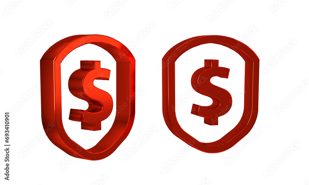 Red Shield with dollar symbol icon isolated on transparent background. Security shield protection. Money security concept. Red Shield with dollar symbol icon isolated on transparent background. Security shield protection. Money security concept.