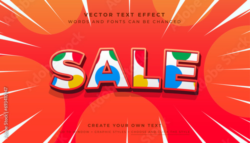 Vector Editable colorful dots text effect. Sale promotion discount graphic style on orange purple background