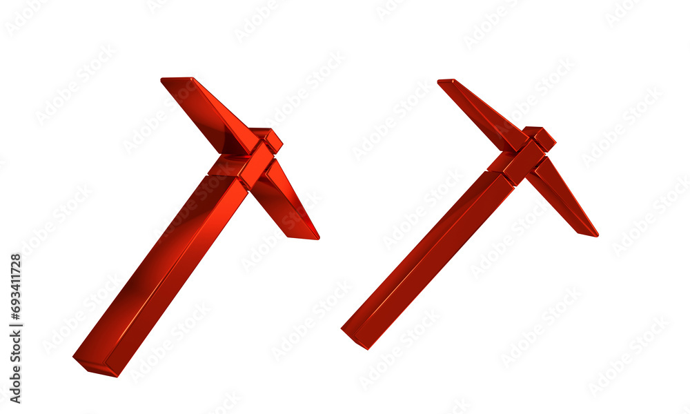 Red Pickaxe icon isolated on transparent background. Red Pickaxe icon isolated on transparent background.