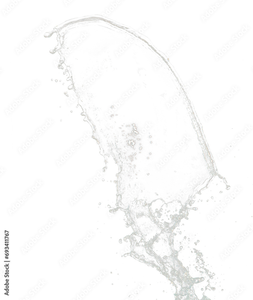 Shape form throw of Water splashes into drop water attack fluttering in air and stop motion freeze shot. Splash Water for explosion texture graphic resource elements, black background isolated