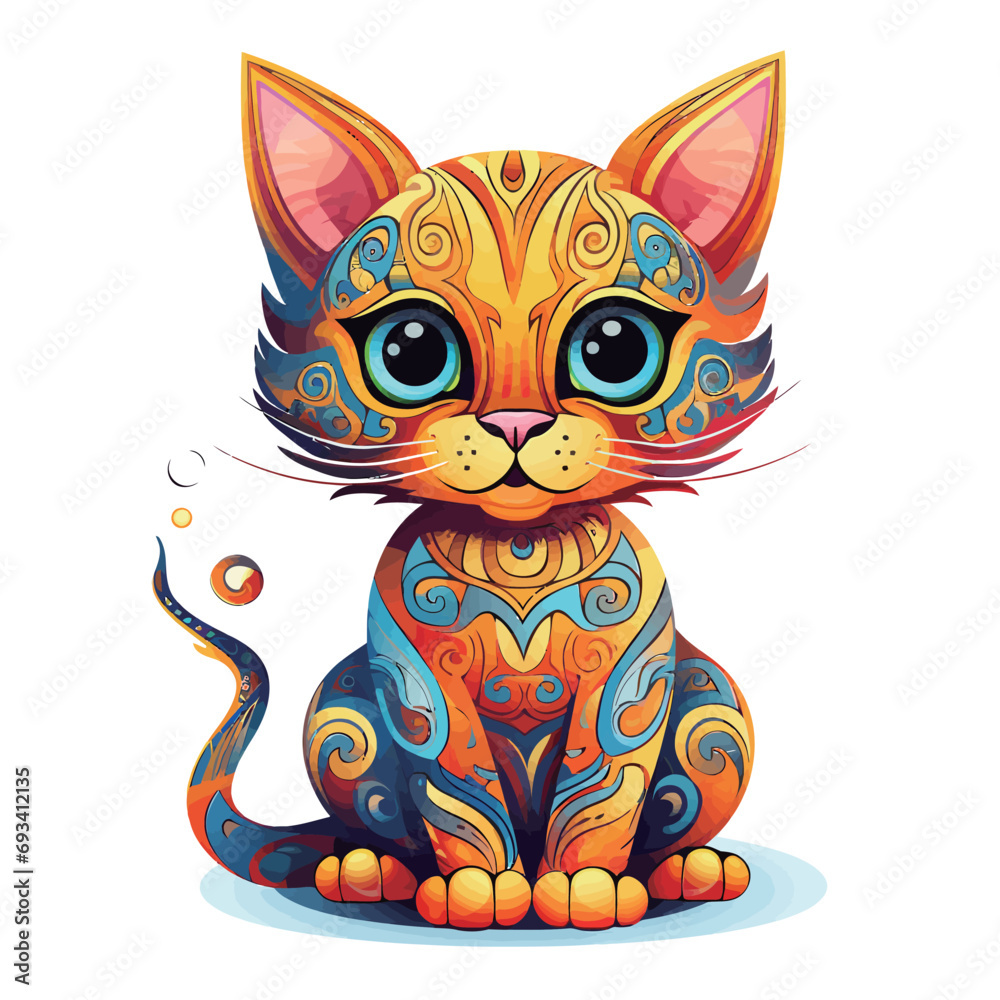 Cute cartoon cat on a white background. Vector illustration for your design