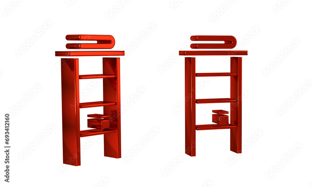 Red Bathroom rack with shelves for towels icon isolated on transparent background. Furniture object for bath room interior. Red Bathroom rack with shelves for towels icon isolated on transparent background. Furniture object for bath room interior.