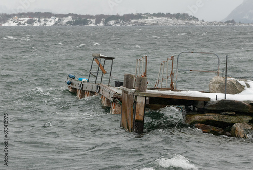 A floating jetty in rough seas