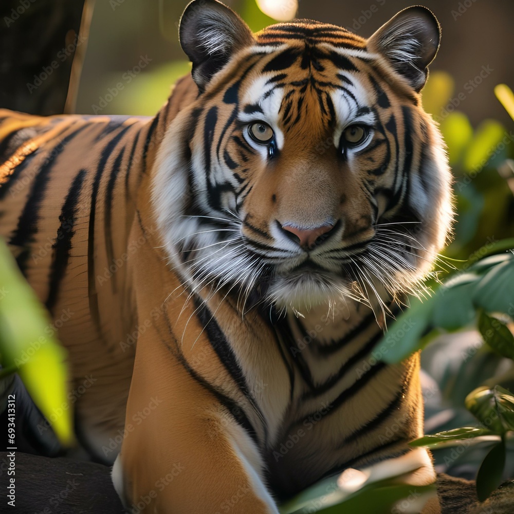 A regal Bengal tiger, exuding power and grace, posing for its portrait in the jungle1