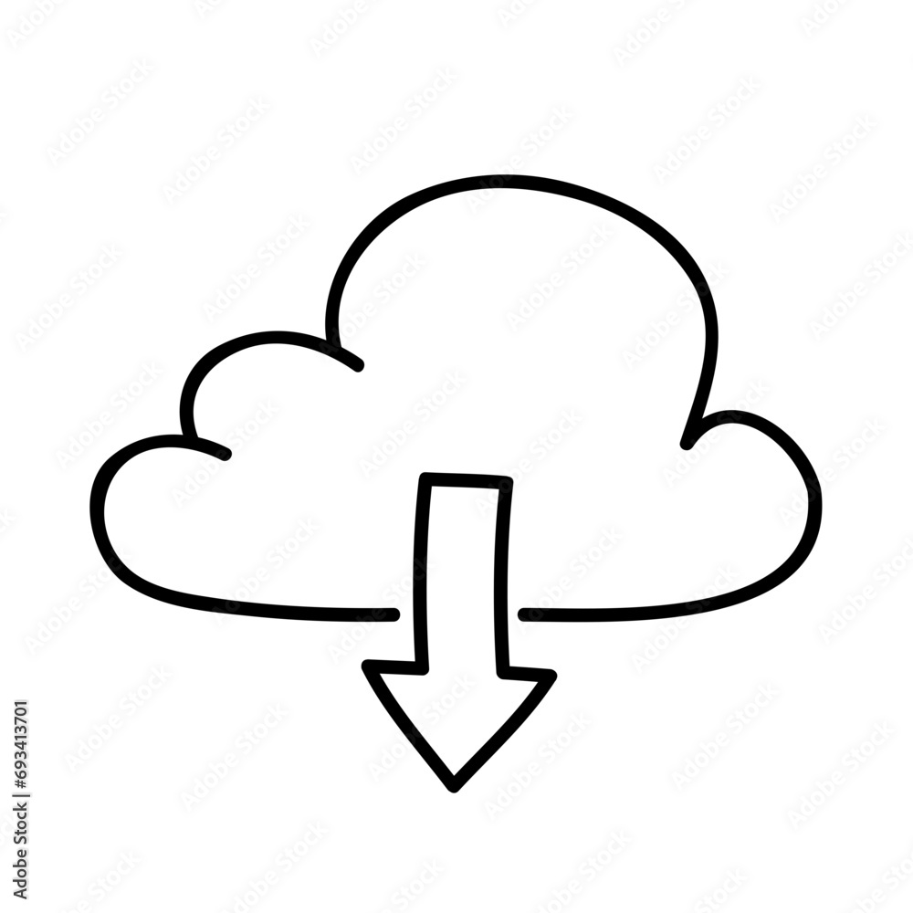 Cloud computing icon in hand-drawn style. Download files from the cloud Cloud computing icon in hand-drawn style. Download files from the cloud