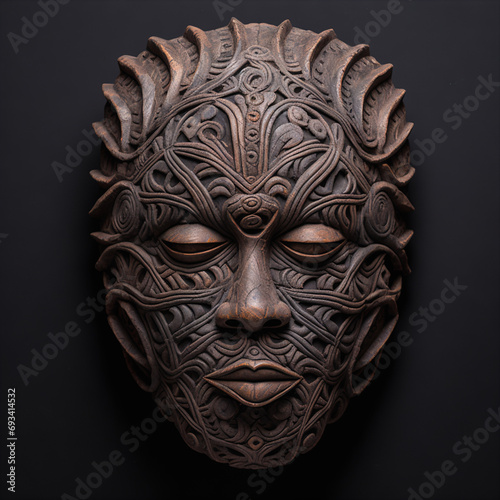 Tribal Clay Mask: Meticulously Crafted Father Figure with Weathered Texture Details
