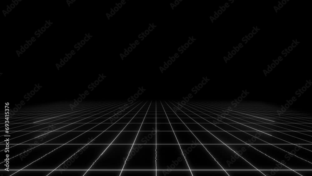 4K 3D Abstract technology dark background. random dots and grid. data, hi-tech concept. virtual space. motion graphics design. backdrop, wallpaper. grid infinite space. Perspective wireframe