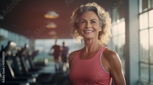 Portrait Middle-aged woman workout at gym photo