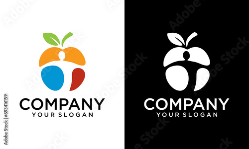 Healthy people icon with apple and abstract figure, Apple health care vector logo template, photo