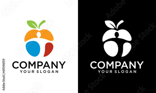 Healthy people icon with apple and abstract figure, Apple health care vector logo template,