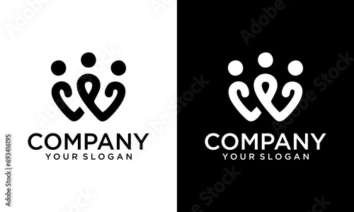 Letter w forming Three connected people vector logo for teamwork template