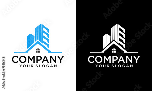 Blue Building logo for construction company  printing with modern concept Premium Vector for your company