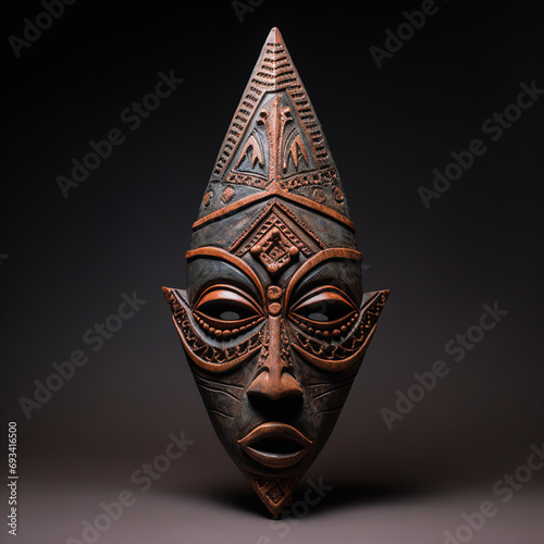 Vintage Pyramid Shaped Tribal Clay Mask with Weathered Texture Detail