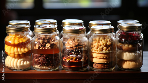 Various kinds of pastries in jars are usually served