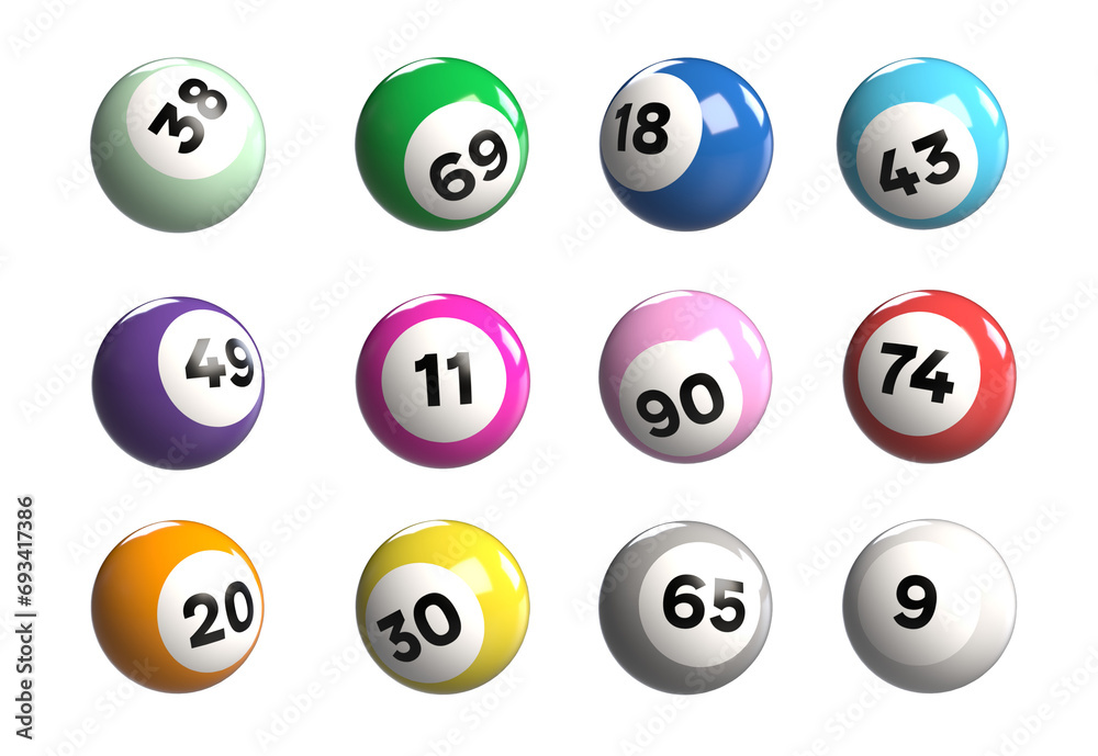 Collection of colourful bingo balls 3d rendered on a white isolated background Collection of colourful bingo balls 3d rendered on a white isolated background