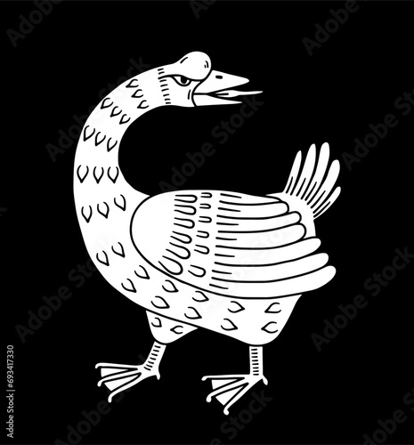 Ancient celtic mythological symbol of goose. Zoomorphic medieval vector hand drawn element. For stickers, temporary tattoo