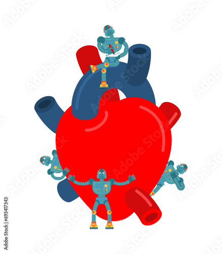 Mini robot doctors and heart. Nanorobots and internal organs. Technologies of future in medicine