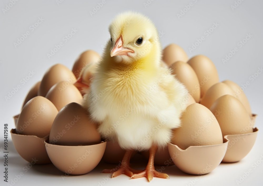 Baby chiken with eggs, AI generated