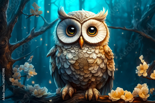 A wise owl in a fairy forest. ai	
