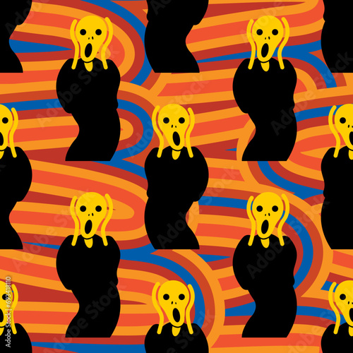 Scream munch Pattern seamless. Man is scared and screaming Background. Art horror ornament