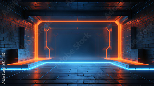 Cyber Sci Fi Futuristic Brick Wall Neon Laser Electric