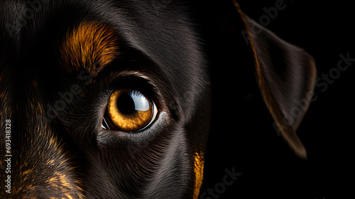 Side View of a Dog's Portrait, Showcasing Beautiful Gaze on a Dramatic Black Background © ShadowHero58