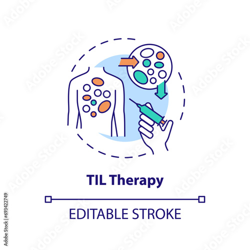 2D editable multicolor TIL therapy icon, simple isolated vector, thin line illustration representing cell therapy.
