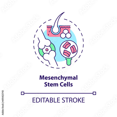 2D editable multicolor mesenchymal stem cells icon, simple isolated vector, thin line illustration representing cell therapy.