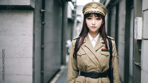 Cute Asian Girl In Military Suit Background © FAISAL