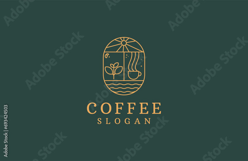 Golden luxury vector line coffee logo icon design templat