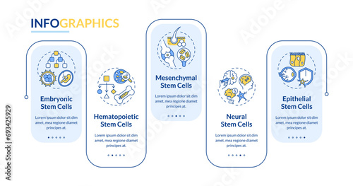 2D cell therapy vector infographics template with linear icons concept, data visualization with 5 steps, process timeline chart.
