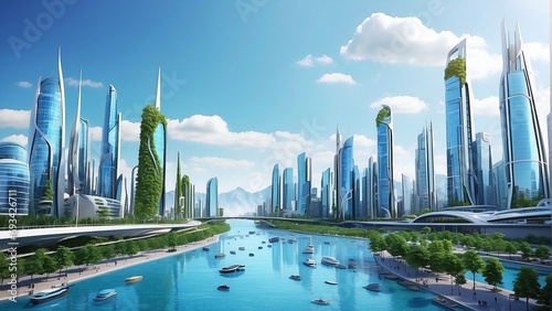 panaroma of a futuristic city photo