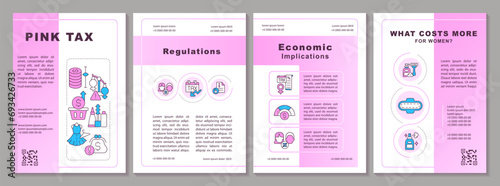 2D pink tax creative brochure template, leaflet design with thin line icons, 4 vector layouts.