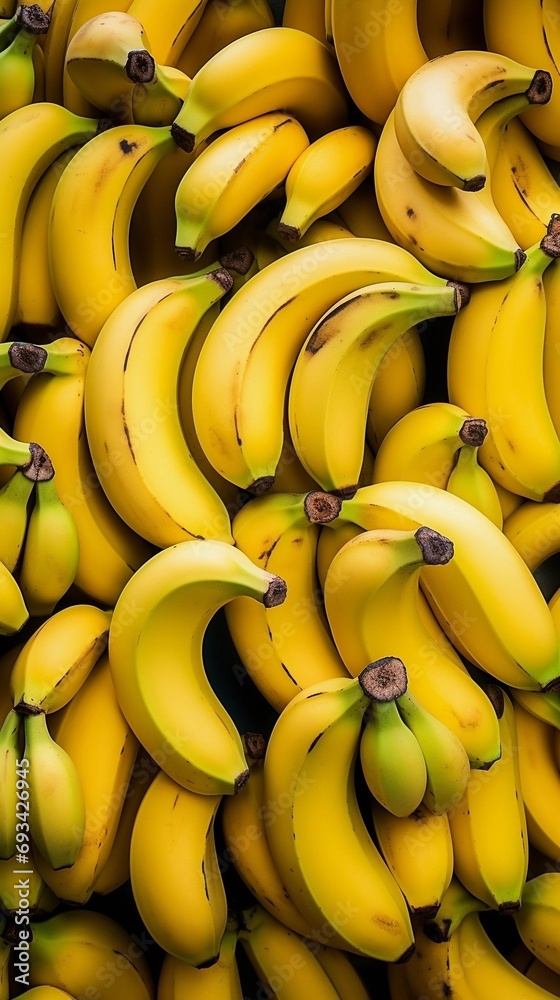 Lots of fresh bananas swirl around a pile of fresh bananas seamless background.