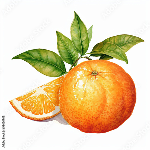Watercolor, traditional, white background, bitmap, tangerine drawing