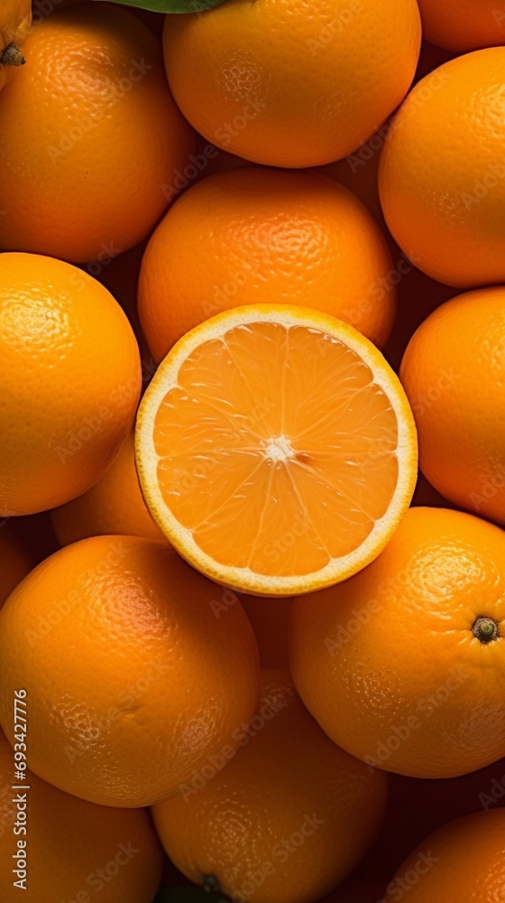 Lots of fresh oranges swirl around a pile of fresh oranges seamless background. Lots of fresh oranges swirl around a pile of fresh oranges seamless background.