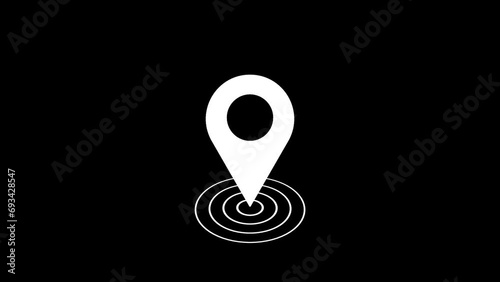 GPS location pointer animated with radio wave, location map pointer with pin icon and location animation on black background. photo