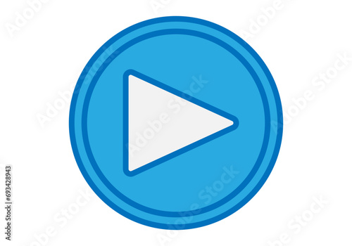 Icono azul de play en fondo blanco. 