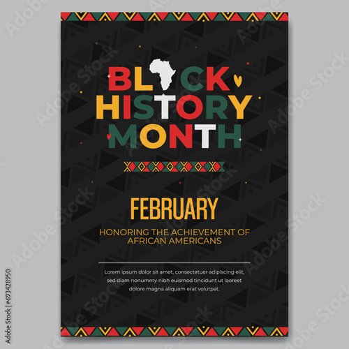Black History Month Day flyer with African ornament illustration